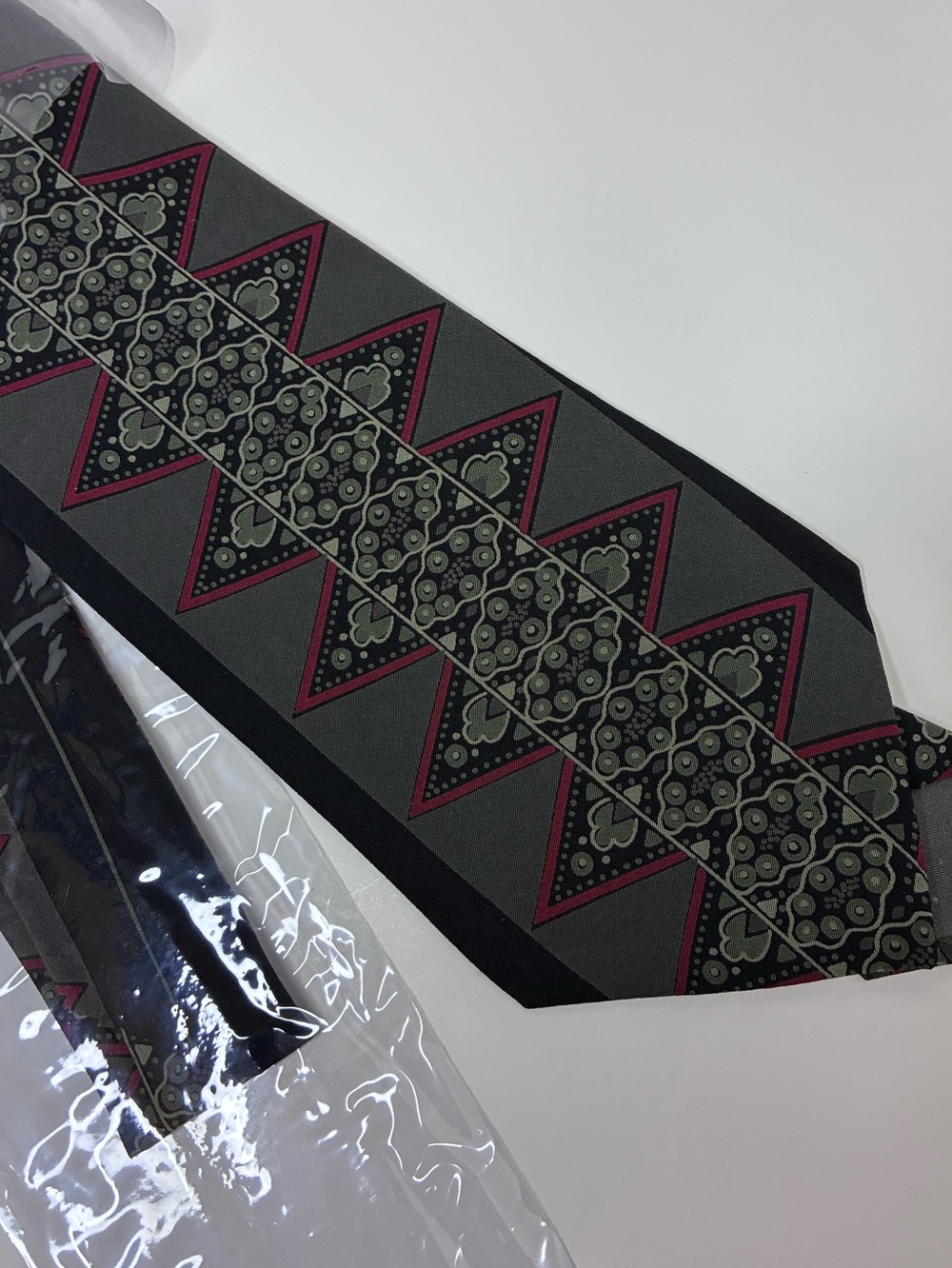 Vintage Buccelli Silk Tie 90s Geometric Panel Black Gray Magenta 55 Inches